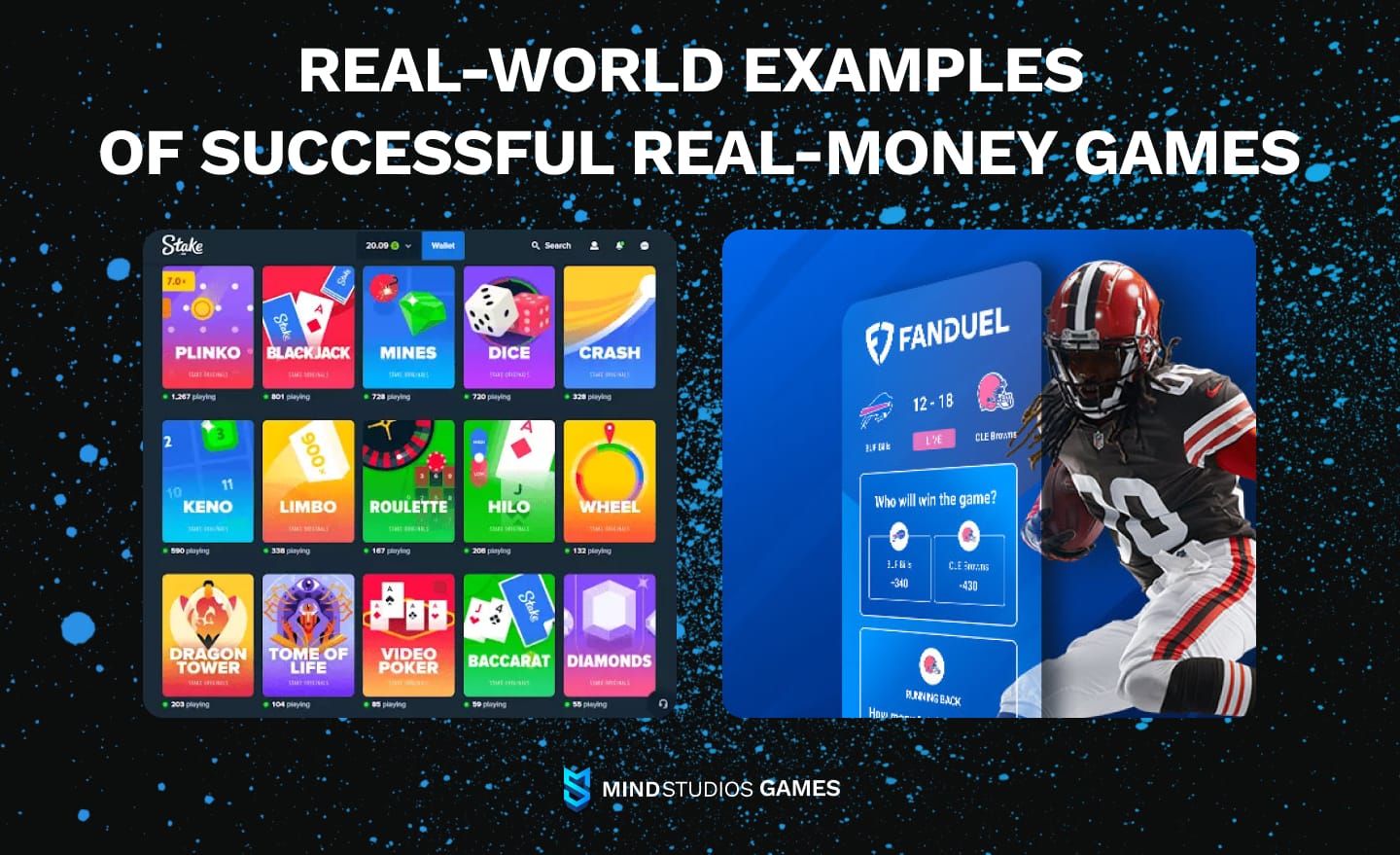 Real-world examples of successful real-money games: Stake dot com & FanDuel